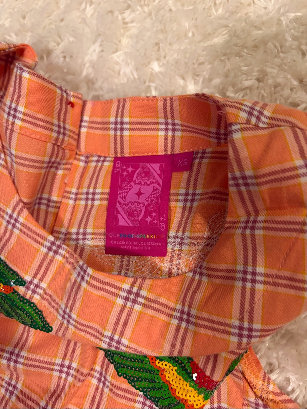 QUEEN OF SPARKLES Hummingbird Orange Plaid Mini Dress